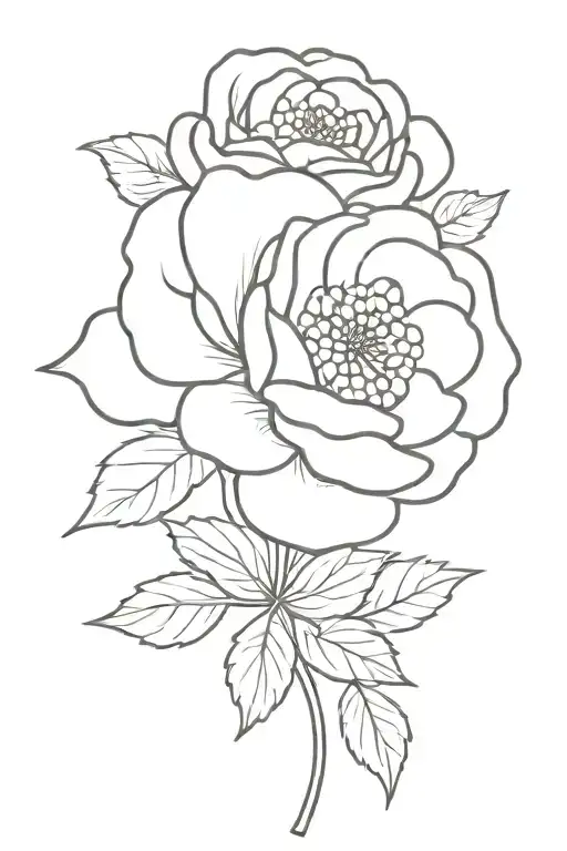 SIMPLE LINE DRAWING of a rose, a chrysanthemum, and a aster FLOWERS tattoo design idea