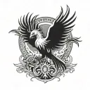 black and white Phoenix with consciousness elements behind it tattoo design idea