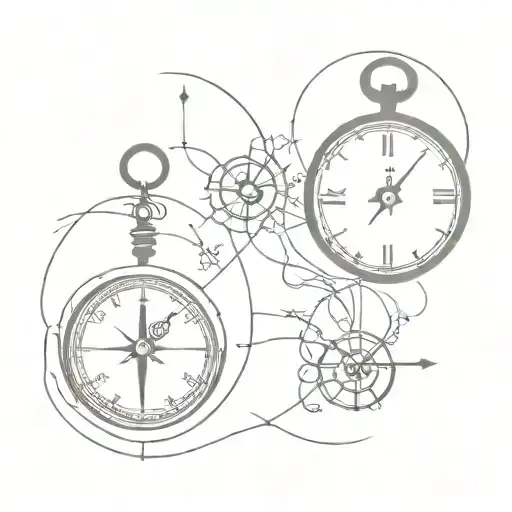 compass and clock with time 00:00 tattoo design idea