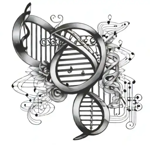 DNA helix intertwined with musical notes tattoo design idea