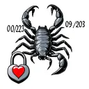 "09/02/2023" "09/02/2023" scorpion with a heart shaped lock tattoo design idea