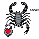 "09/02/2023" "09/02/2023" scorpion with a heart shaped lock tattoo design idea