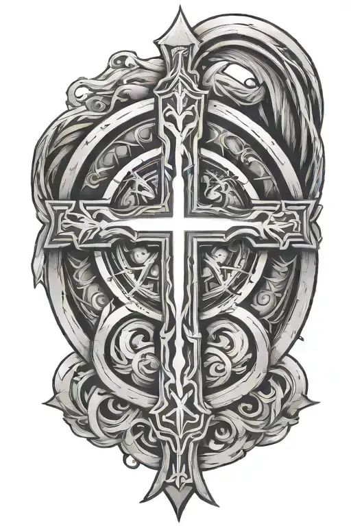 A tattoo of a superhero symbol combined with a religious symbol like a halo or a cross, representing the client's faith and love for superheroes tattoo design idea