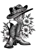 cowgirl boots and hat with flowers blooming tattoo design idea