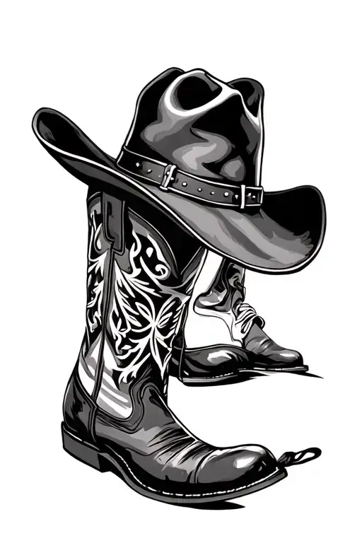 Boots and cowboy hat love tattoo design idea