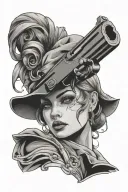 lady head holding pistol tattoo design idea