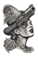 lady head holding pistol tattoo design idea