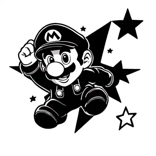 mario bros and star mario tattoo design idea