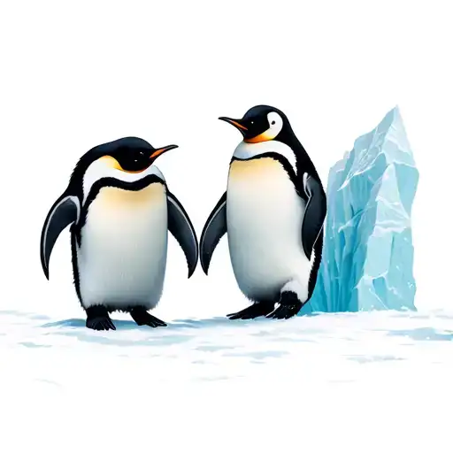 adult emporer penguin looking down at baby penguin standing in front of a snowy iceberg  tattoo design idea