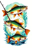 Fish rod with 3  caught fish tattoo design idea