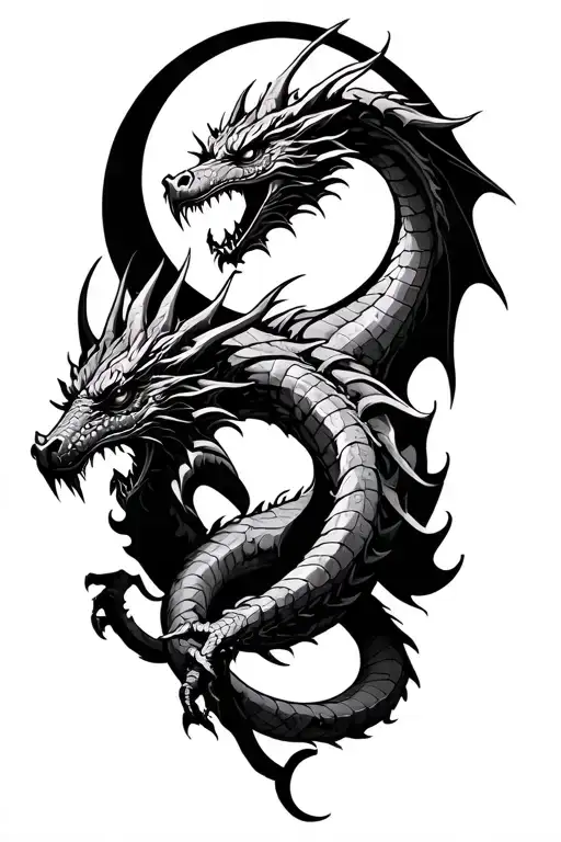 norse dragon intertwined around the moon tattoo design idea