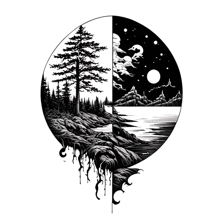 Design a tattoo inspired by the contrast between the serene beauty of nature and the raw energy of rock music tattoo design idea