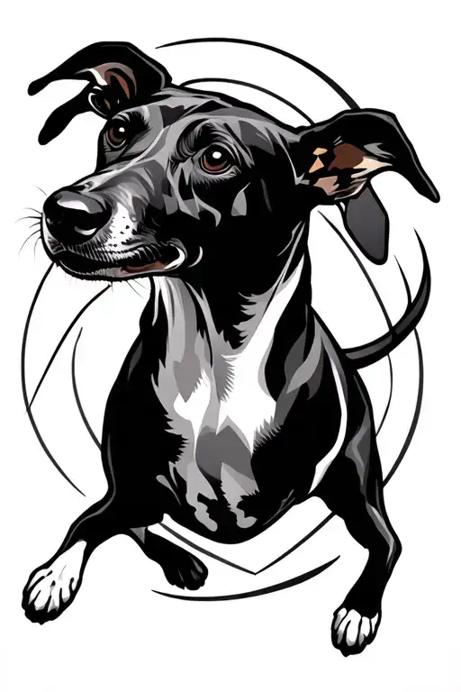 greyhound jumping backwards to catch tattoo design idea