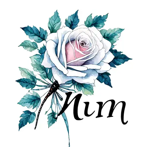 "Mum" Japanese Dragonfly white rose tattoo design idea