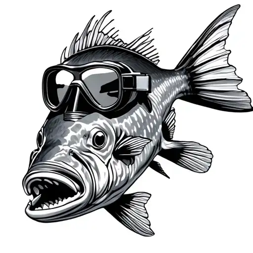 grouper fish with scuba diving mask tattoo design idea