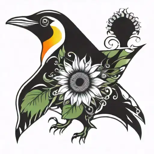 sunflower penguin tattoo design idea