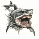 shark biting a skull tattoo design idea