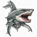 shark biting a skull tattoo design idea