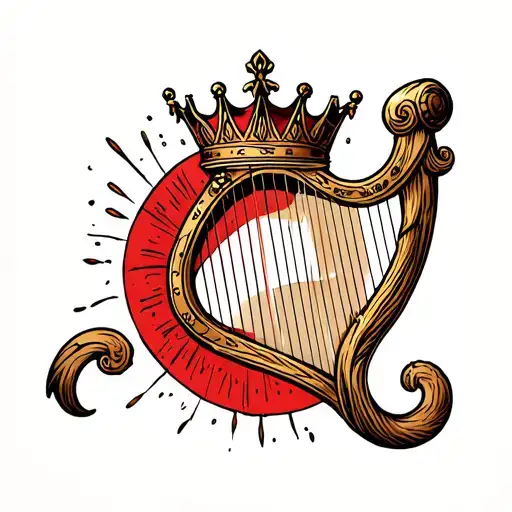 harp with crown hanging tattoo design idea