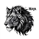 "MAYA" leo constellation tattoo design idea