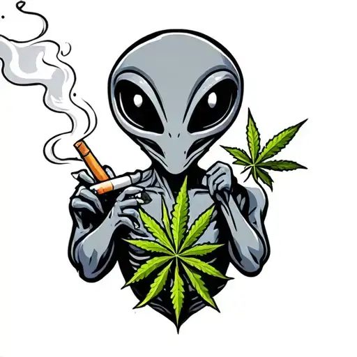cartoon style Alien smoking a marijuana joint tattoo tattoo design idea