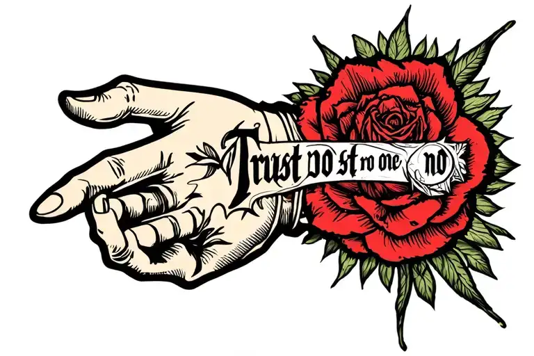trust no one hand tattoo design idea