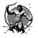 Samson breaking free from chains and breaking the pillars tattoo design idea