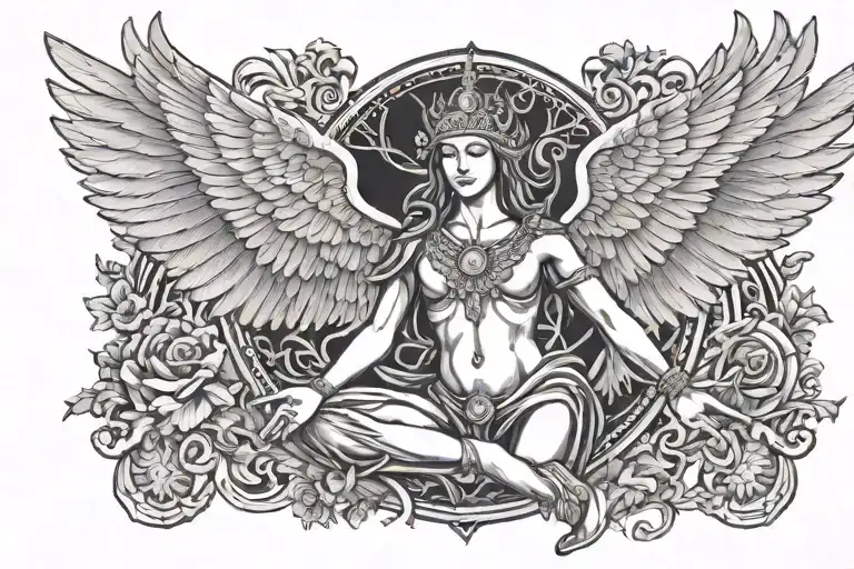 wings of isis and balance last judgment tattoo design idea