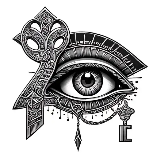ankh key Horus eye and scarabee tattoo design idea