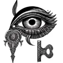 ankh key Horus eye and scarabee tattoo design idea