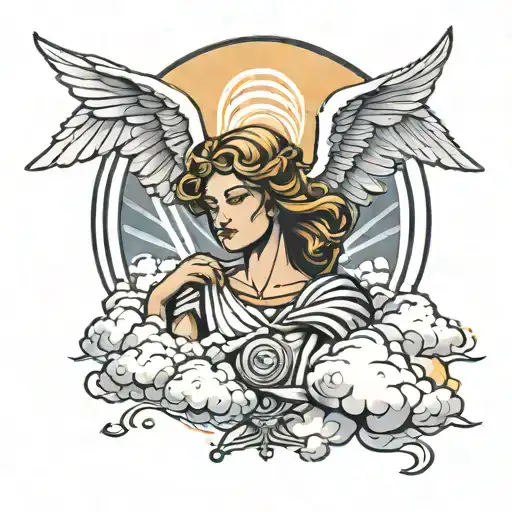 angel, clouds, sun rays shining tattoo design idea