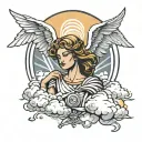 angel, clouds, sun rays shining tattoo design idea