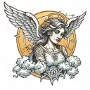 angel, clouds, sun rays shining tattoo design idea