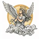 angel, clouds, sun rays shining tattoo design idea
