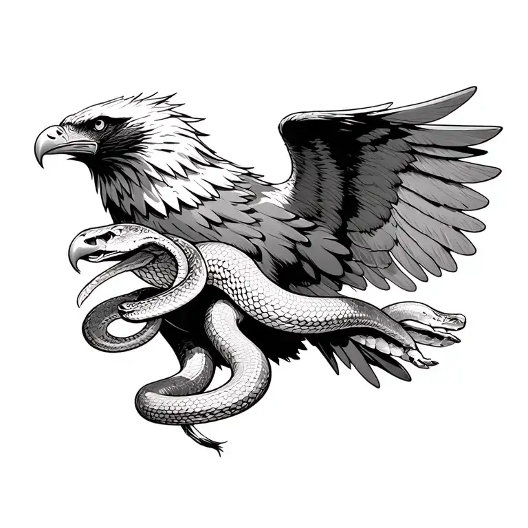 golden eagle wings spread holding snake in its mouth tattoo design idea