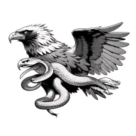 golden eagle wings spread holding snake in its mouth tattoo design idea