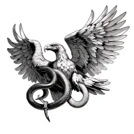 golden eagle wings spread holding snake in its mouth tattoo design idea
