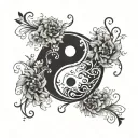 A yin yang symbol featuring two contrasting elements that represent your opposites, intertwined with a floral motif tattoo design idea
