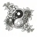 A yin yang symbol featuring two contrasting elements that represent your opposites, intertwined with a floral motif tattoo design idea