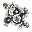 A yin yang symbol featuring two contrasting elements that represent your opposites, intertwined with a floral motif tattoo design idea