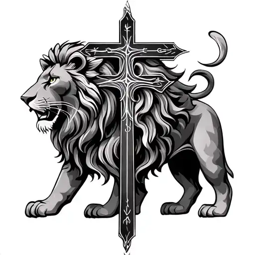 Psalm 23:1 lion and cross  tattoo design idea