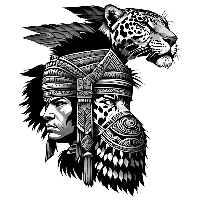 Mayan warrior with jaguar pelt tattoo design idea