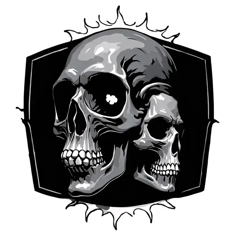 sun under skulls tattoo design idea