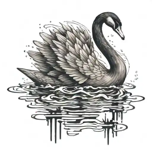 black swan floating on water which are also piano keys forming tattoo design idea