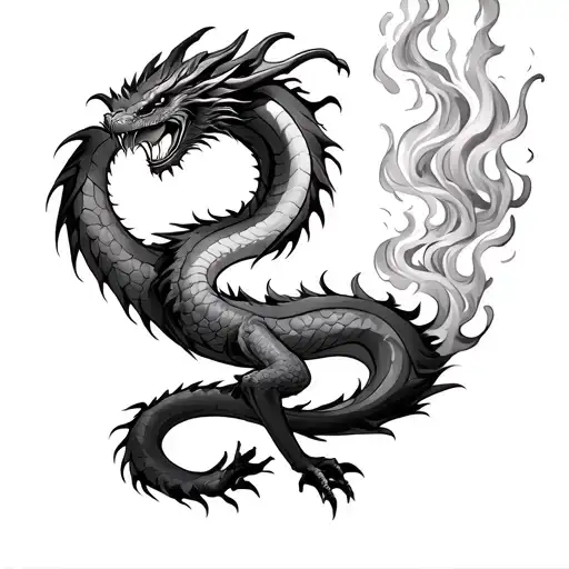full leg sleeve dragon breathing fire coiling dragon tattoo design idea