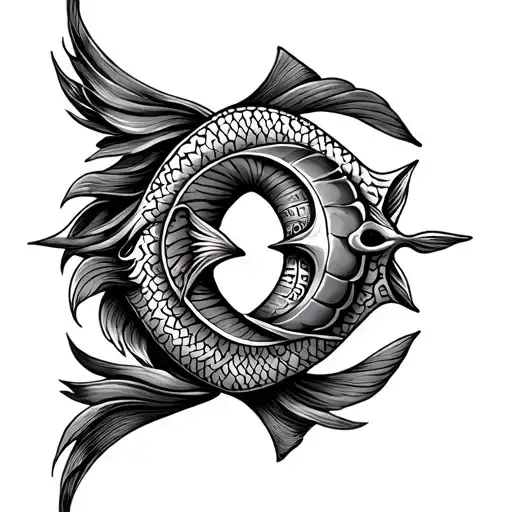 Greek Egyptian Pisces symbol intertwined tattoo design idea
