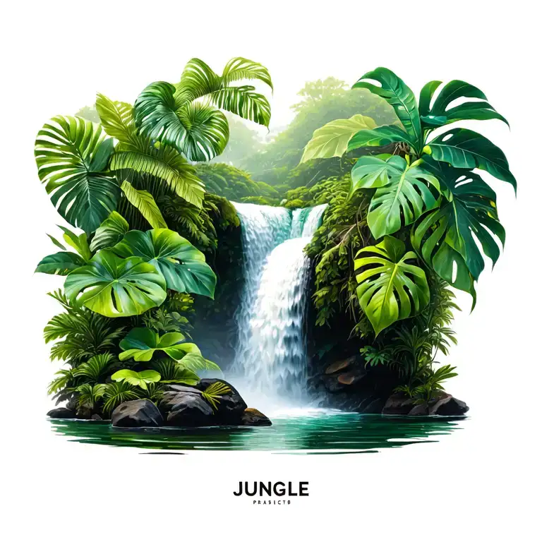 Jungle, waterfall, Monstera, Philodendron tattoo design idea