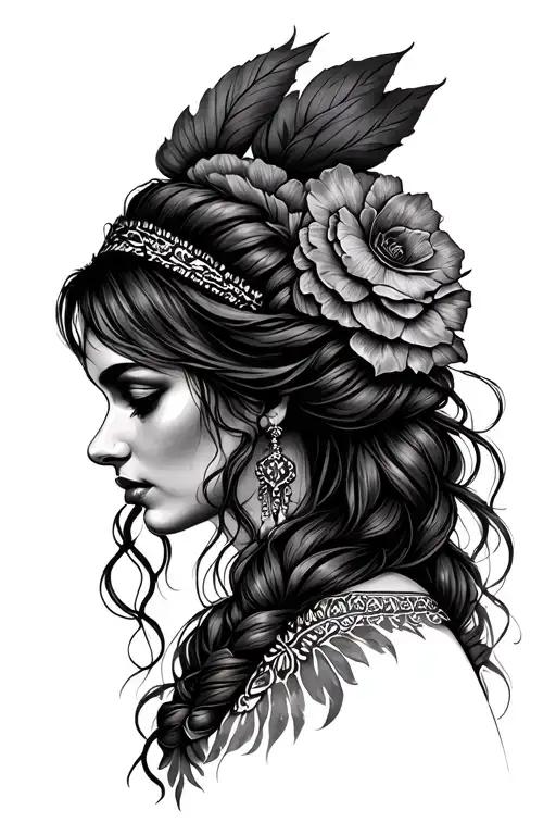 Romany Gypsy woman side view tattoo design idea