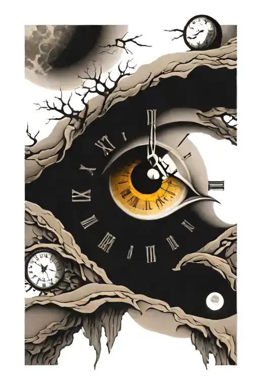 clock moon eye tattoo design idea