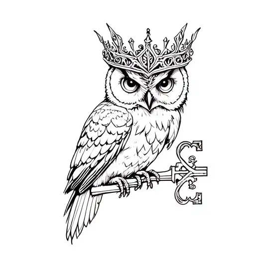 Queens Crown owl key intertwined tattoo design idea